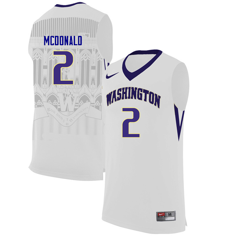 Men Washington Huskies #2 Aarion McDonald College Basketball Jerseys-White